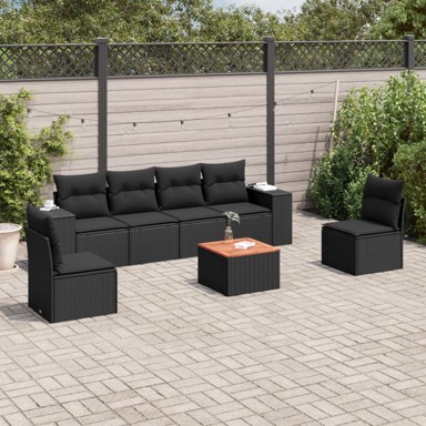 7-dijelni set vrtnih sofa od poliratana s jastucima crni