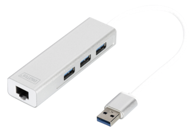 DIGITUS USB hub DA-70250-1, USB-A, 3x USB-A, 1x RJ45, bijeli
