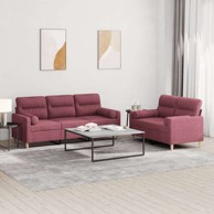 2-dijelni set sofa s jastucima od tkanine, crna boja vina