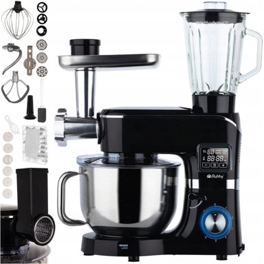 RUHHY Planetarni robotski mikser 3 u 1, 2300 W, grijana posuda, 6,2 L, crni