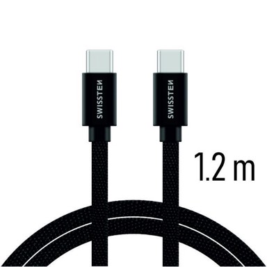 SWISSTEN Kabel USB-C/USB-C, platneni, 3A, 1.2M, crni