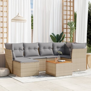 7-dijelni set vrtnih sofa s jastucima bež od poliratana