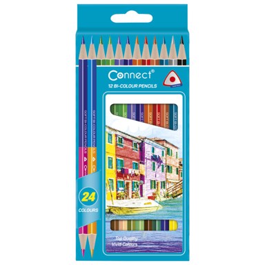 CONNECT Drvene boje, trokutaste obostrane, PK12, 24 boje, blister pakiranje