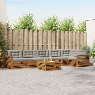 Set vanjskih sofa, 7 kom, s jastucima, prirodna i svijetlo siva