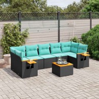 8-dijelni set vrtnih sofa od poli-ratana s jastucima, crni, crna