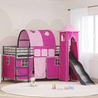 Moderni loft krevet s zavjesama 79,5x200 cm, crno-ružičasti