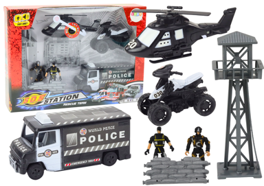 Set: policijski automobil, kvad, figure, helikopter s lampicama i zvukovima