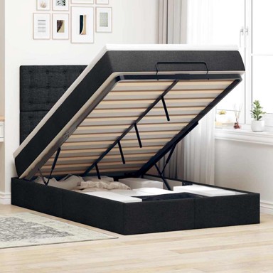 Otomanski krevet s madracem i LED svjetlom, 120 x 190 cm, od tkanine, crna