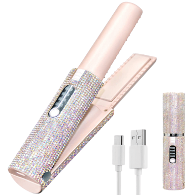 COOL MANGO 2 u 1 glačalo za kosu za glatko oblikovanje, s keramičkim pločama i USB punjenjem, Glittery