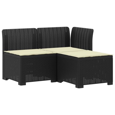Vrtna sofa, dvosjedna s jastucima, izgled ratana, PP, antracit