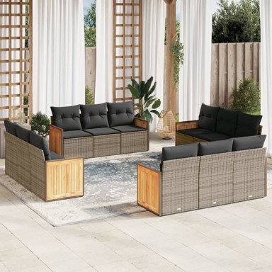 12-dijelni set vrtnih sofa od poliratana s jastucima sivi