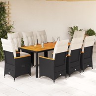 9-dijelni vrtni bistro set od poliratana s jastucima, crni
