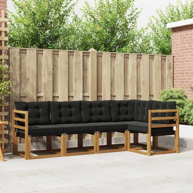 Set vanjskih sofa, 5 kom, s jastucima, prirodna i crna