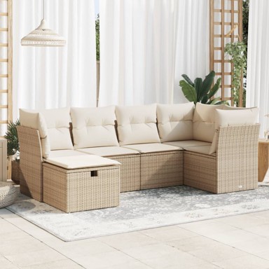 6-dijelni set vrtnih sofa s jastucima bež od poliratana