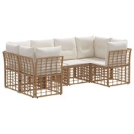 Set vanjskih sofa s jastukom, 6-dijelni, prirodna i crna