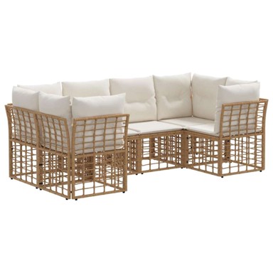 Set vanjskih sofa s jastukom, 6-dijelni, prirodna i crna