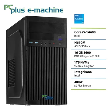 PCPLUS Stolno računalo e-machine / Intel Core i5-14400, 16GB, 1TB SSD, UHD Graphics, bez OS-a, crna