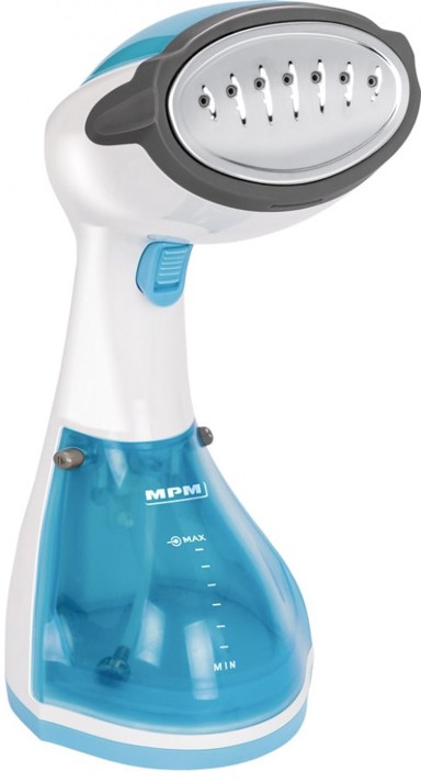 MPM Parno glačalo MZP-01, 1200 W, ploča od nehrđajućeg čelika, plavo-srebrno-prozirno-bijelo