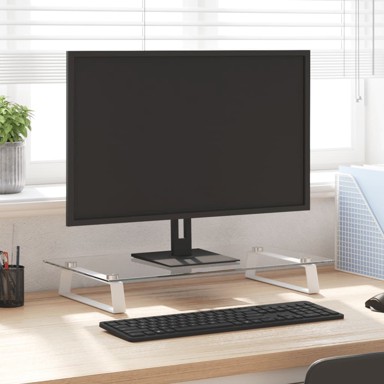 Stalak za monitor, bijeli, 60x35x8 cm, kaljeno staklo i metal