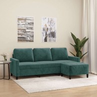 Trosjed s tabureom 180 cm baršunasti, tamnozelena