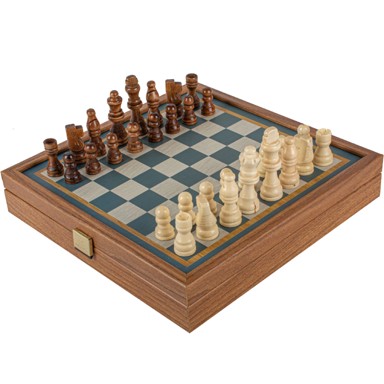 HANDCRAFTED Šah i Backgammon set, orah, tirkizna