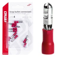 AMIO Izolirana muška snap bullet stopica, 4mm, 0.5-1.5mm², 10A, 10 kom