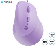 NATEC Vertikalni žičani miš Crake 2 Pro 12800 DPI 6 tipki tihi prekidači RGB LED, ljubičasti