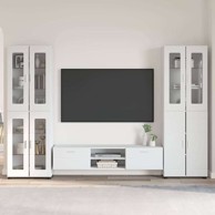 Set TV komoda s ladicama konstruirano drvo, visoki sjaj bijela