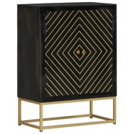 Komoda s 2 vrata crno-zlatna 55 x 30 x 75 cm masivno drvo manga