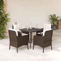 5-dijelni vrtni blagovaonski set s jastucima, poli-ratan, dužina stola 80 cm, oštra noga, smeđi