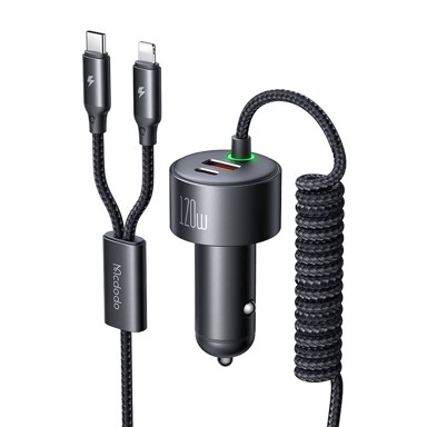 MCDODO Punjač za mobitel za auto CC-0370, USB-C, Lightning, 120 W, uvlačivi kabeli