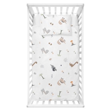 MIJOLNIR Dječja posteljina od pamuka Dinozor 100x150 cm, bijela