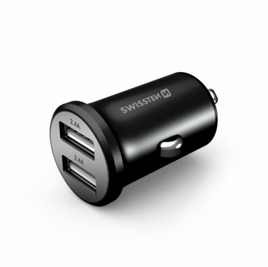 SWISSTEN Auto punjač METALNI 2xUSB 4.8A, crni