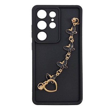 MAXMOBILE Maskica za Samsung Galaxy S25 Ultra, silikonska, s remenom za zapešće, plava s leptirima