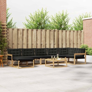 Set vanjskih sofa, 8 pcs, čvrsto drvo akacije, bijela i crna