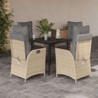 Vrtna garnitura, 5-dijelni set od poliratana s jastucima, 80 x 80 x 74 cm, bez naslona za noge, bež