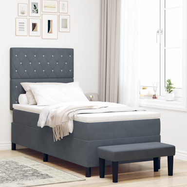 Box Spring krevet s madracem, tamnosivi, 90x190 cm, baršun