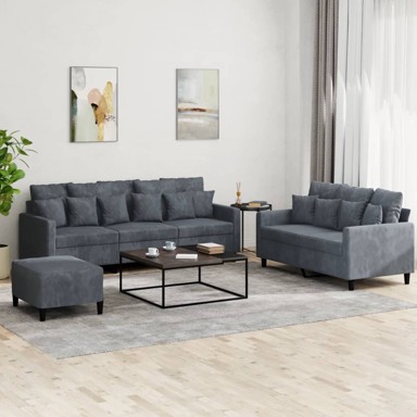 Set sofa s jastucima, 3-dijelni, baršunasti, tamnosivi