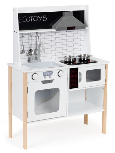 ECOTOYS Dječja drvena kuhinja s priborom i LED osvjetljenjem PLK537