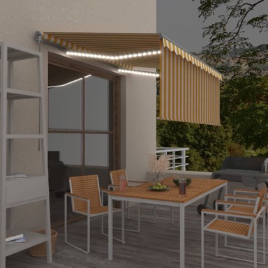 Tenda na ručno uvlačenje s roletom LED 3,5 x 2,5 m žuto-bijela