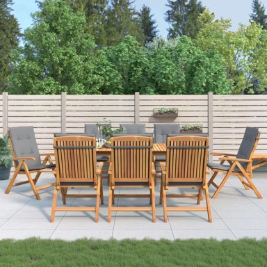 Nagibne vrtne stolice s jastucima 8 kom, masivna tikovina, 120x50x3 cm, siva  