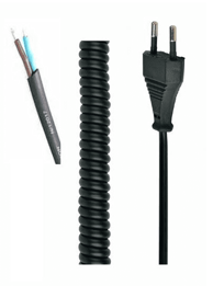 CABLETECH Spiralni napojni kabel s utikačem, 2-strani / slobodni kraj, 1,5 m