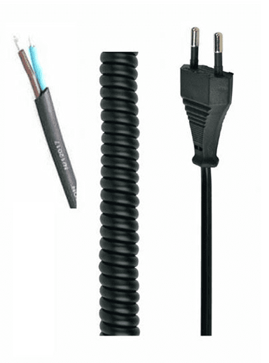 CABLETECH Spiralni napojni kabel s utikačem, 2-strani / slobodni kraj, 1,5 m