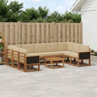 Set vanjskih sofa, 10 kom, čvrsto drvo akacije, prirodno-bež