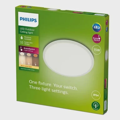 PHILIPS Lampa, SuperSlim Ceiling SSW, 15W, 2700K, 230V, IP54, bijela