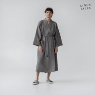 LINEN TALES Tamno sivi kućni ogrtač veličine S/M Honeycomb