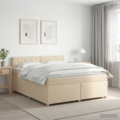 Boxspring krevet s madracem 140 x 200 cm, tkanina, krem