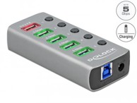 DELOCK USB hub, 4 USB-A 3.2 Gen 1, 1 USB-A za punjenje, sklopka za uključivanje/isključivanje pojedinog utora