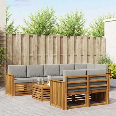 Set sofa 9 kom, akacija, prirodna/svijetlo siva