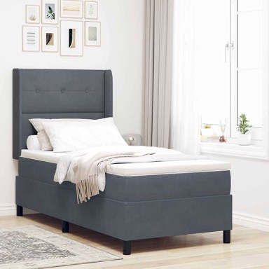 Box spring krevet s madracem i LED upravljačem, 100x200 cm, tamno siva